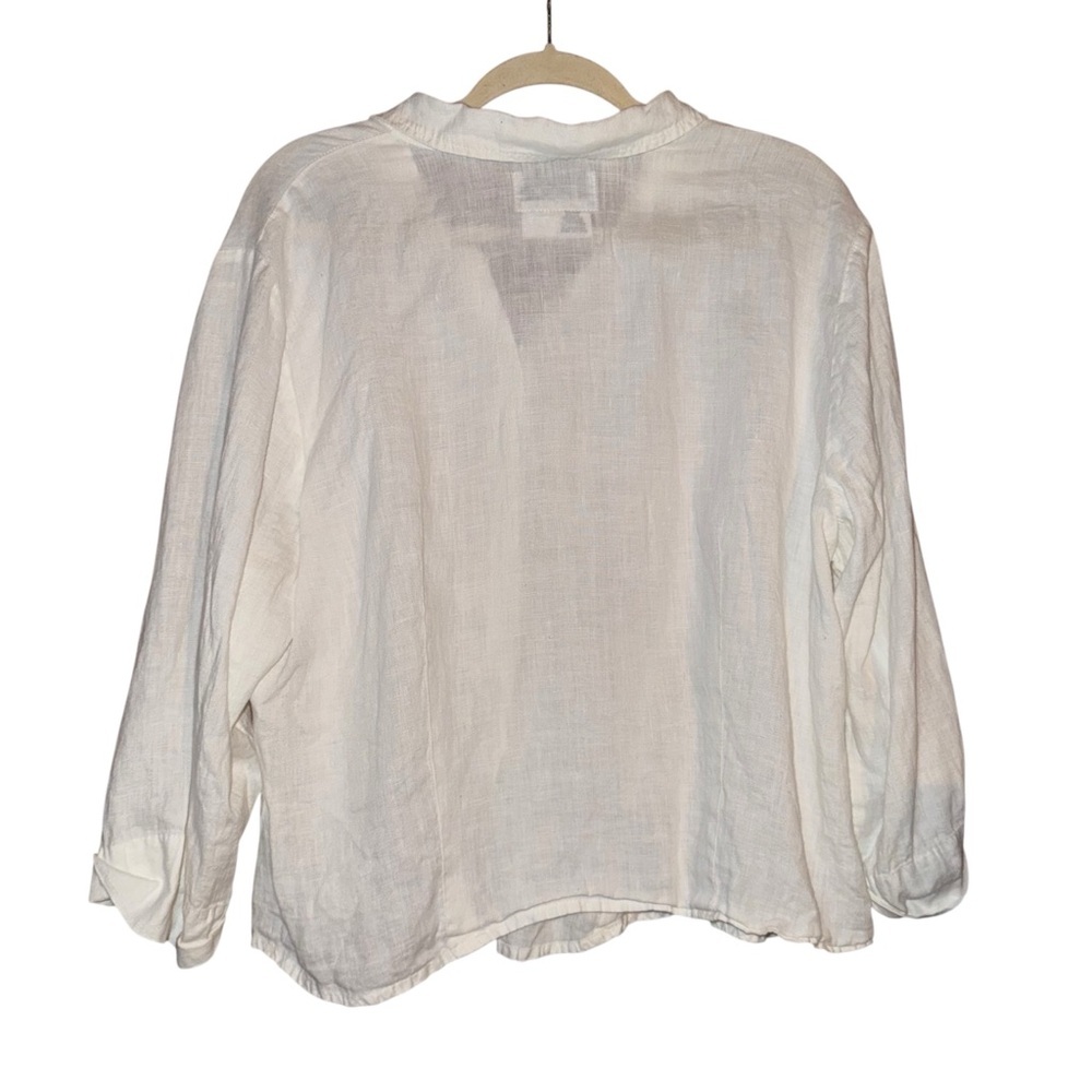 FLAX By Jeanne Engelhart Button Down White Linen Shirt Top Size Large - Picture 6 of 11